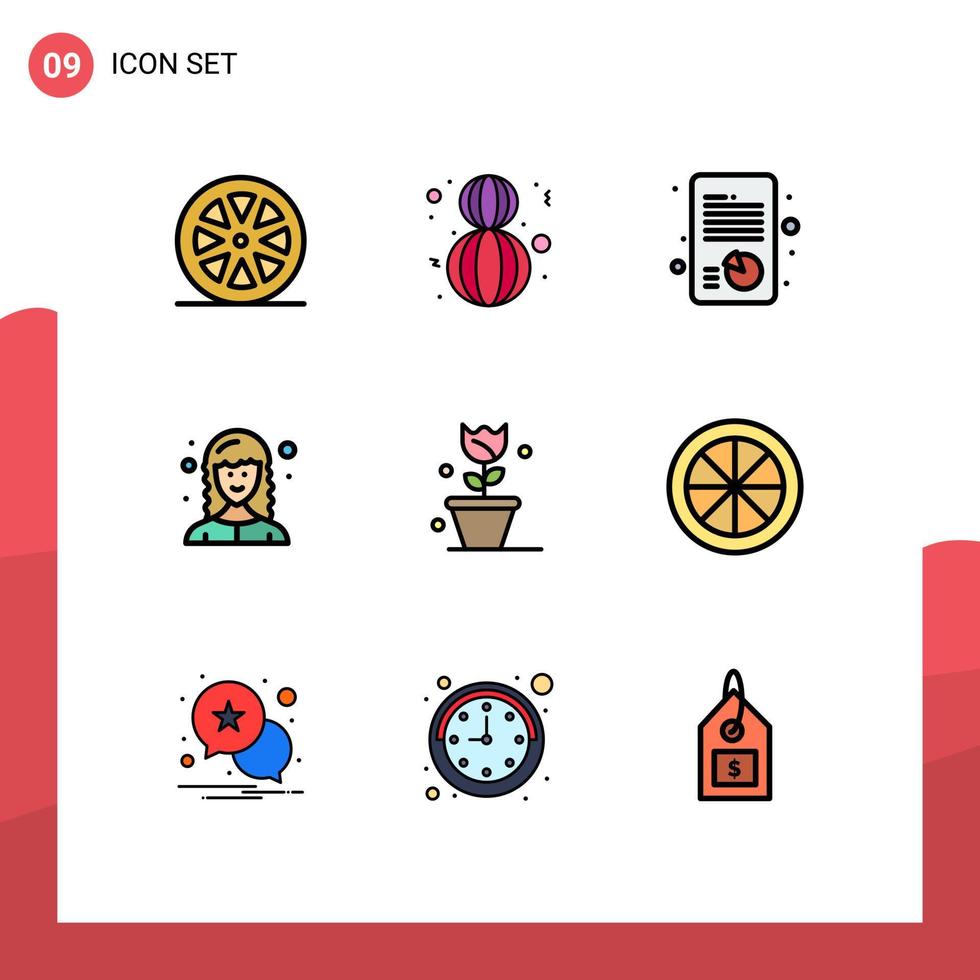 conjunto de cores planas de linha preenchida de interface móvel de 9 pictogramas de elementos de design de vetores editáveis de desenvolvimento de desenvolvedor web floral
