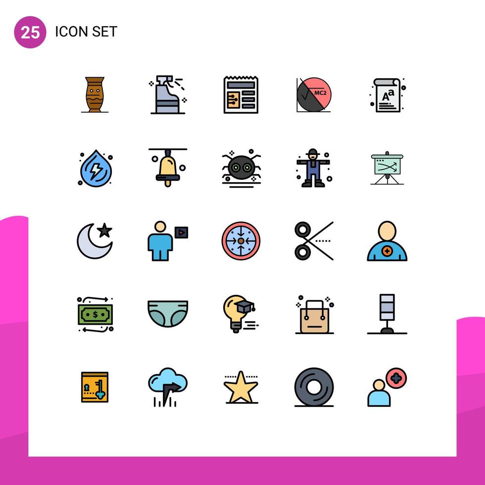 pacote de cor plana de linha cheia de 25 símbolos universais de fórmula matemática de letra detergente fórmula ui elementos de design vetorial editável vetor