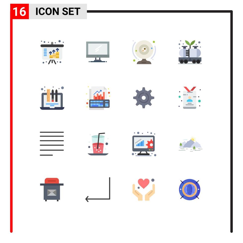 conjunto de 16 sinais de símbolos de ícones de interface do usuário modernos para o pacote editável de computador de energia de pc de indústria de energia de elementos de design de vetores criativos