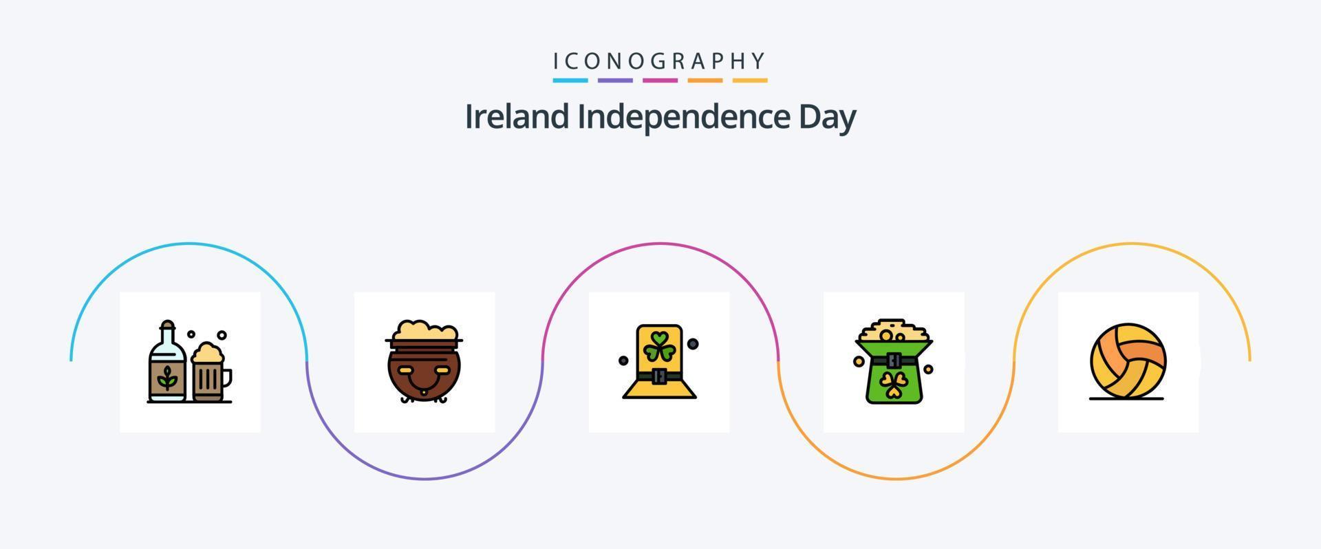 linha do dia da independência da irlanda cheia de pacote de 5 ícones planos, incluindo em verde. fantasia. moeda. patrick vetor