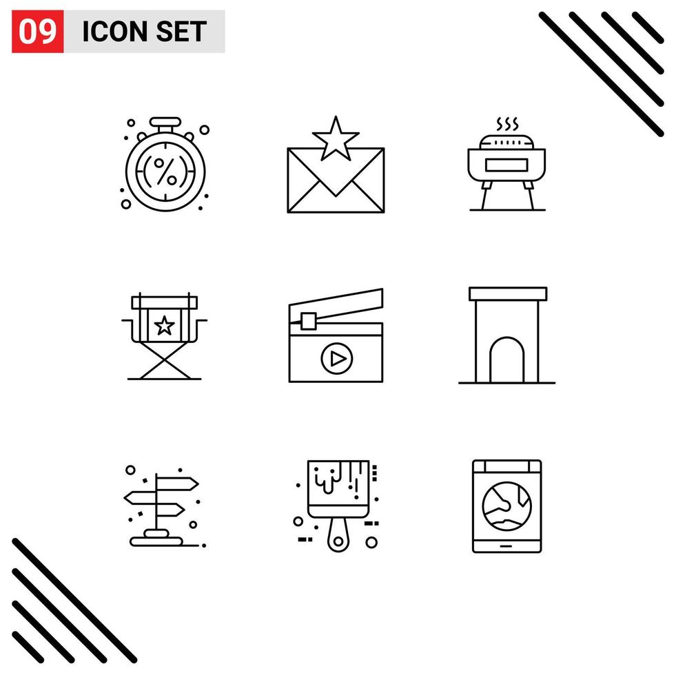 grupo de símbolos de ícone universal de 9 contornos modernos de favoritos do diretor estrela cadeira festividade elementos de design de vetores editáveis