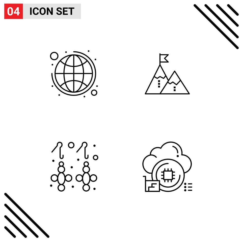 grupo de símbolos de ícone universal de 4 cores planas de linha preenchida modernas de brinco de bandeira de estratégia de montanha global elementos de design de vetores editáveis