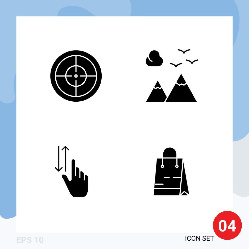 conjunto de 4 sinais de símbolos de ícones de interface do usuário modernos para montanhas de mão do exército viajam para baixo elementos de design de vetores editáveis