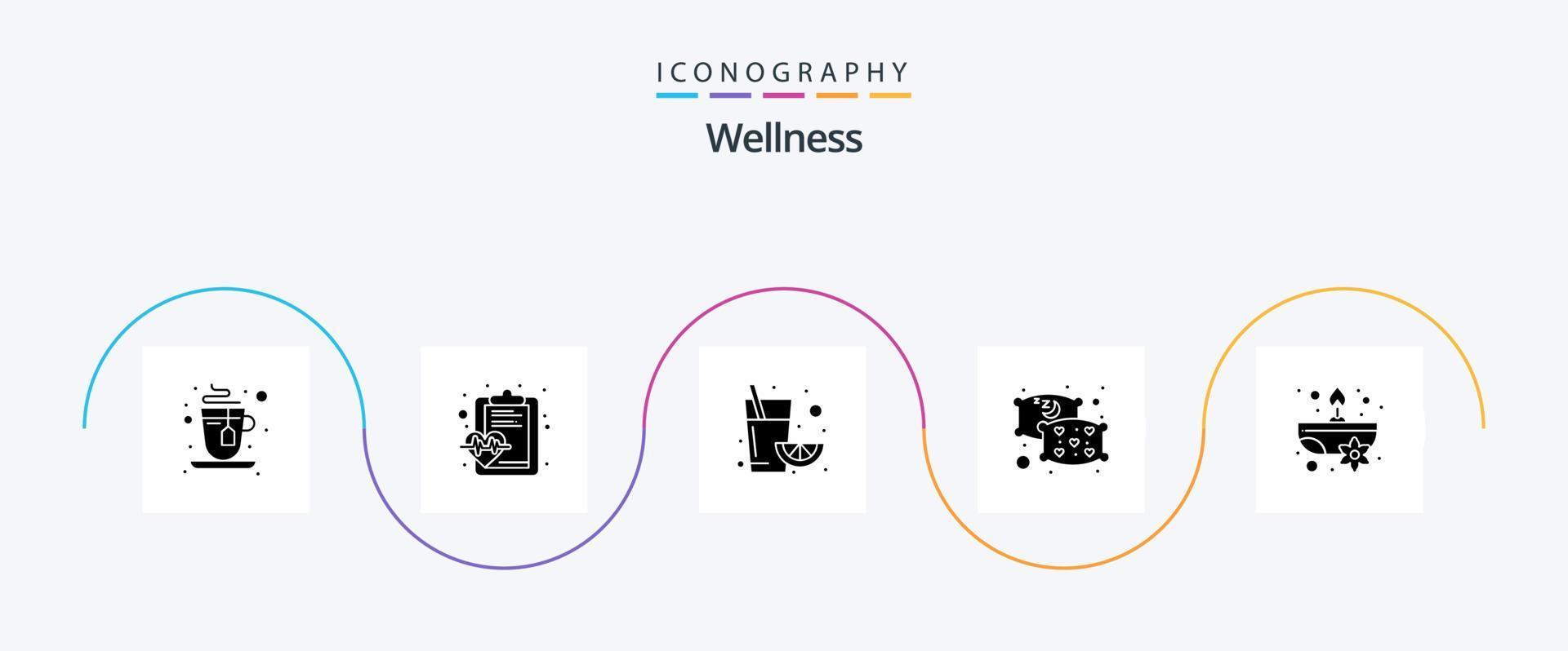 pacote de ícones de glifo de bem-estar 5, incluindo . spa. suco. vela. dormir vetor