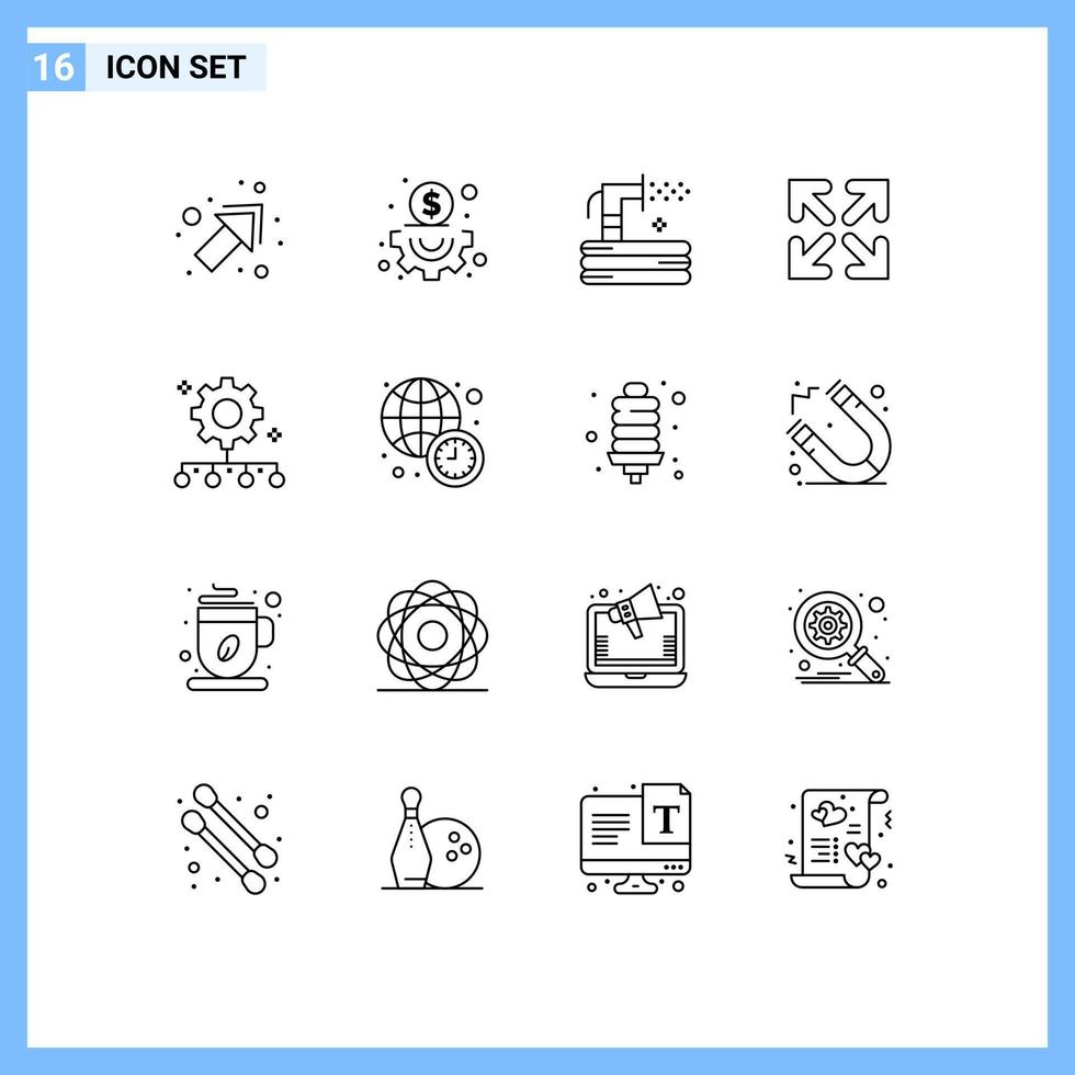 grupo de símbolos de ícone universal de 16 contornos modernos de gerenciamento de equipe de gerenciamento de trabalho mangueira autoridade responsabilidade direção elementos de design vetoriais editáveis vetor