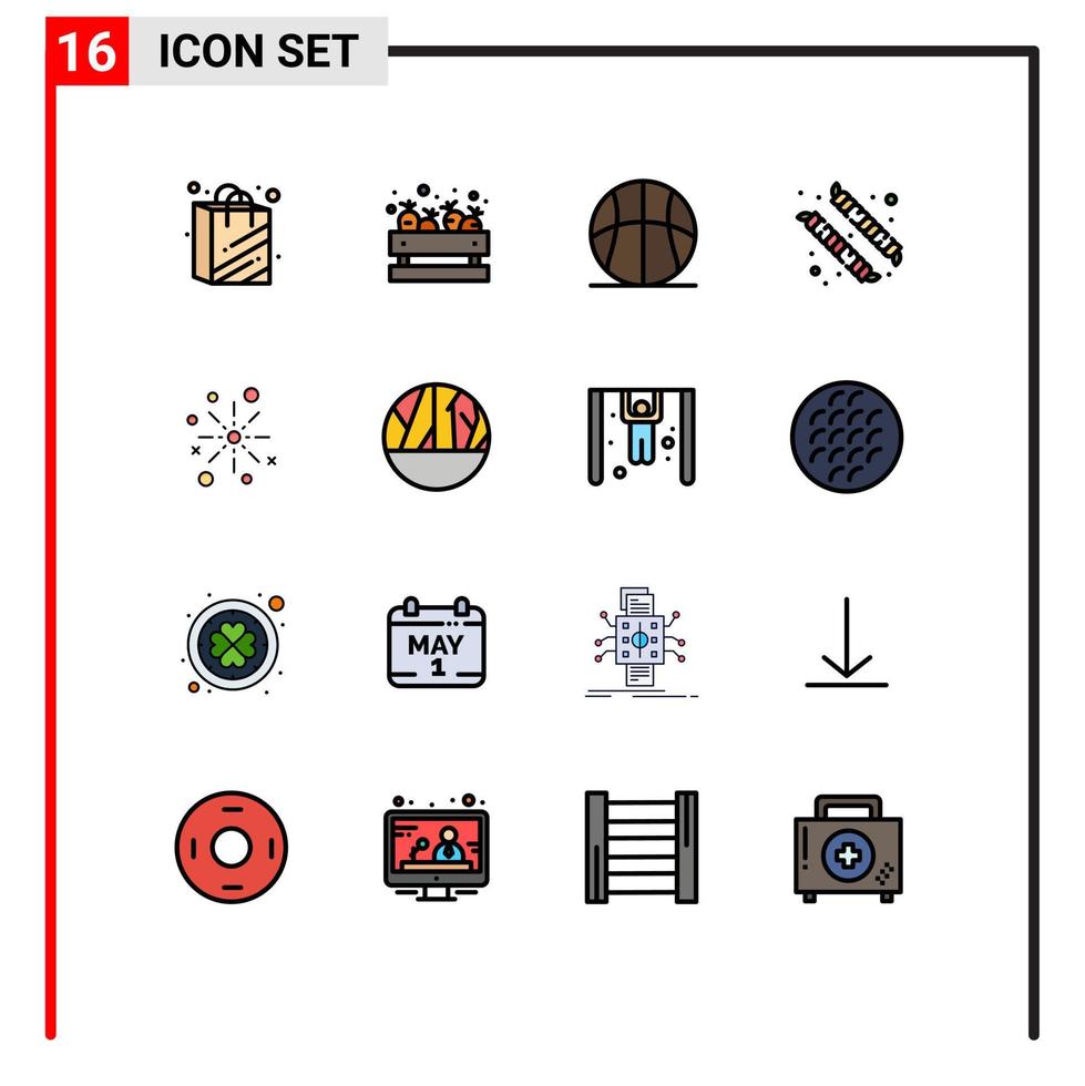 conjunto de 16 sinais de símbolos de ícones de interface do usuário modernos para comemorar bang atletismo marshmallow camping elementos de design de vetores criativos editáveis