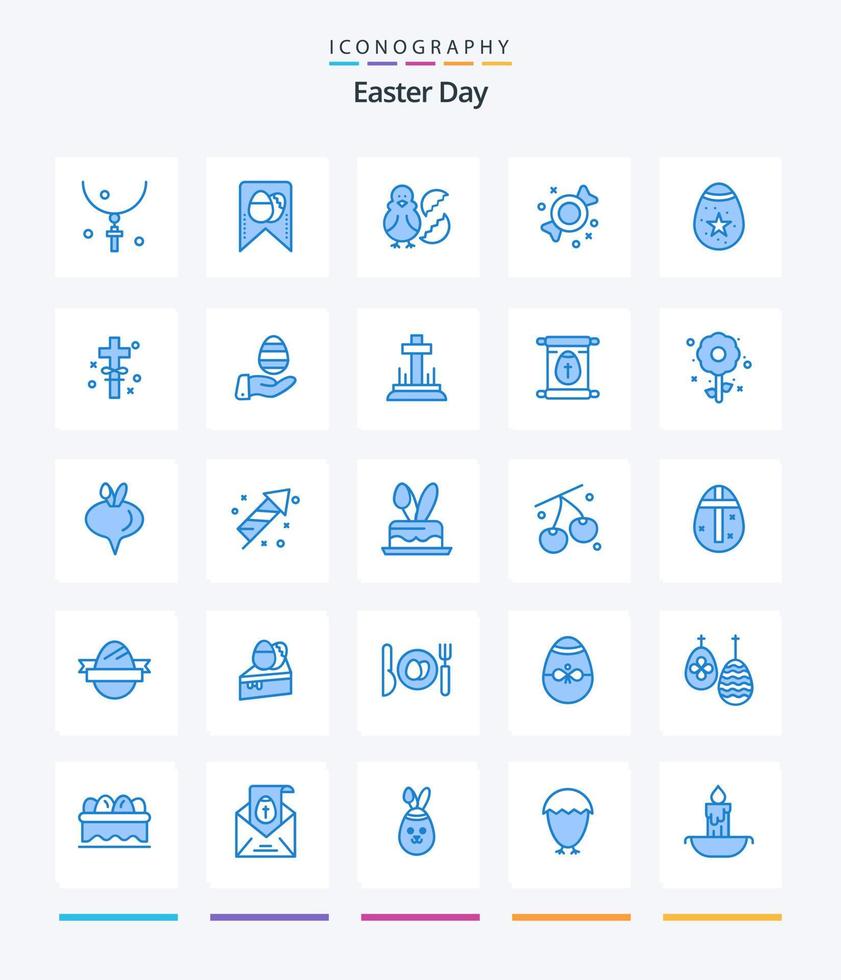 pacote criativo de ícones azuis da páscoa 25, como decoração. doces. ovo. doce. feliz vetor