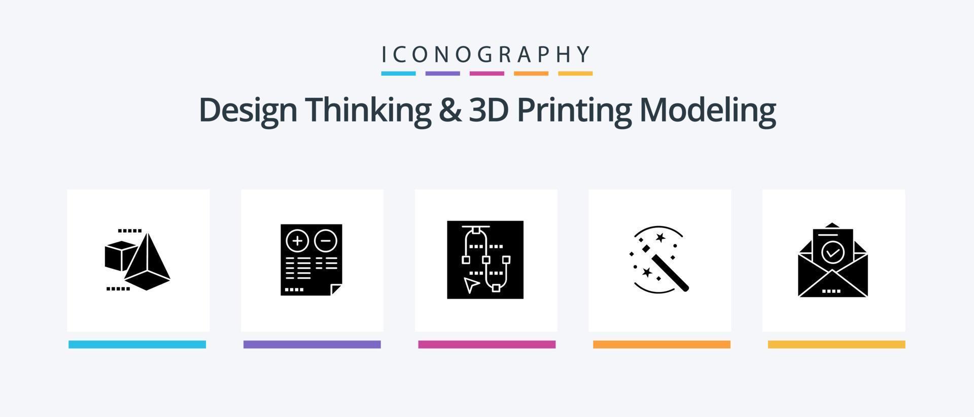 design thinking e impressão d modelagem glyph 5 icon pack incluindo correio. Magia. rato. solução. seta. design de ícones criativos vetor