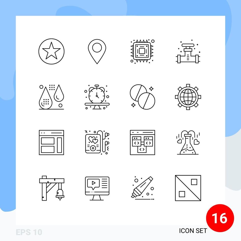 16 ícones criativos sinais modernos e símbolos do pino do sistema sanguíneo encanamento elementos mecânicos de design vetorial editável vetor