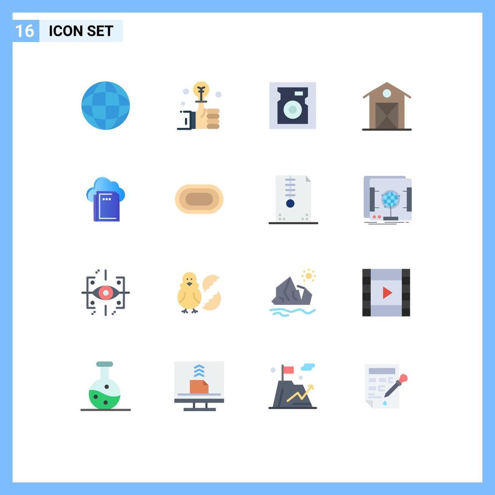 Pacote de cores planas de 16 interfaces de usuário de sinais e símbolos modernos de unidade de nuvem de dados pacote editável de fazenda de ação de graças de elementos de design de vetores criativos