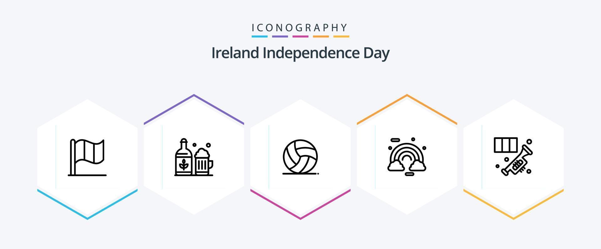 Pacote de ícones de 25 linhas do Dia da Independência da Irlanda, incluindo buzina. irlandês. Irlanda. Irlanda. nuvem vetor