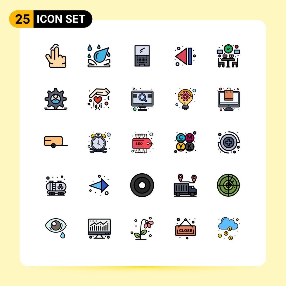 25 cores planas de linha cheia de vetores temáticos e símbolos editáveis de elementos de design de vetores editáveis de seta multimídia de monitor de casal grátis