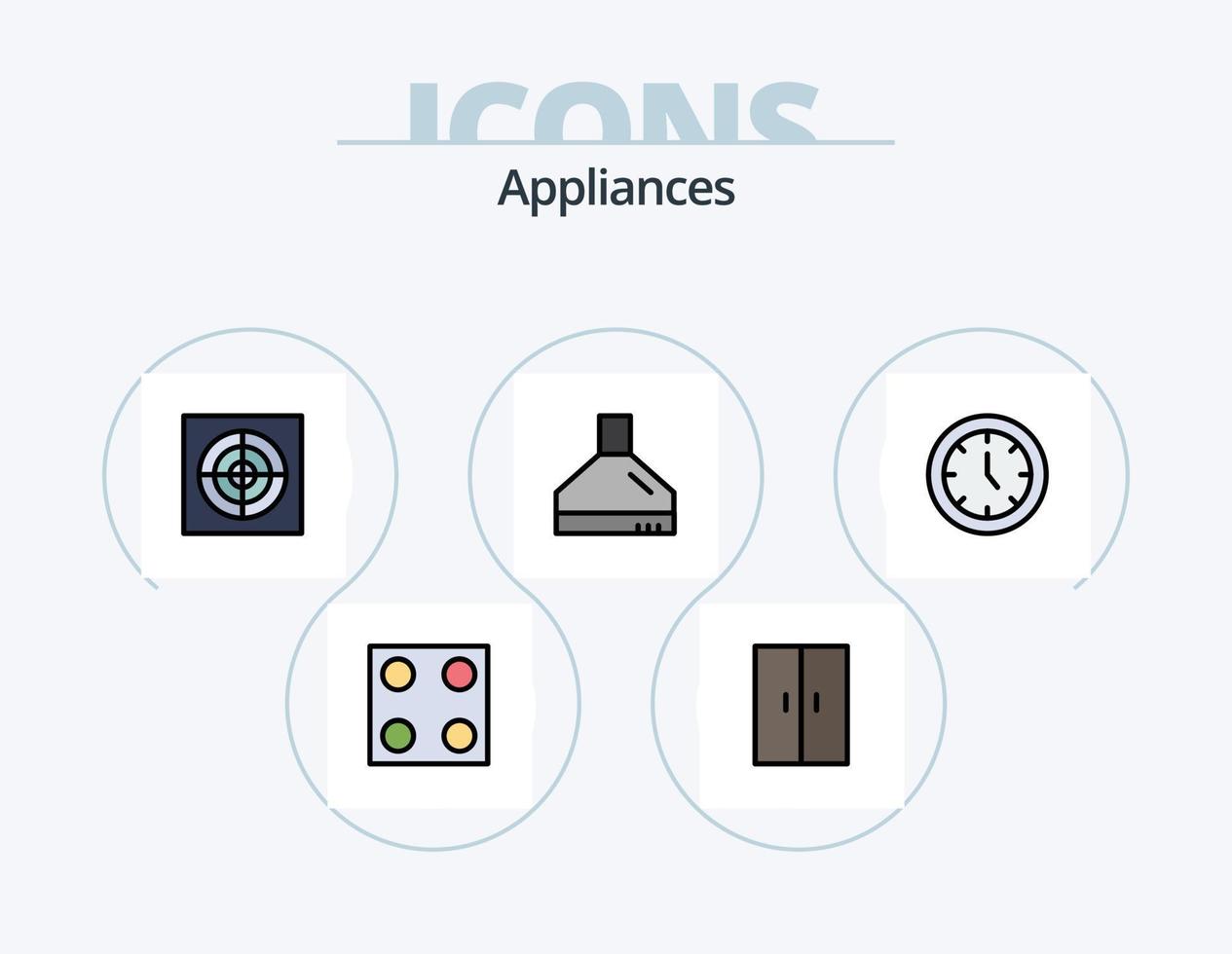 linha de aparelhos cheia de ícone pack 5 design de ícone. lavando. tempo. aparelhos. eletrodomésticos. relógio vetor