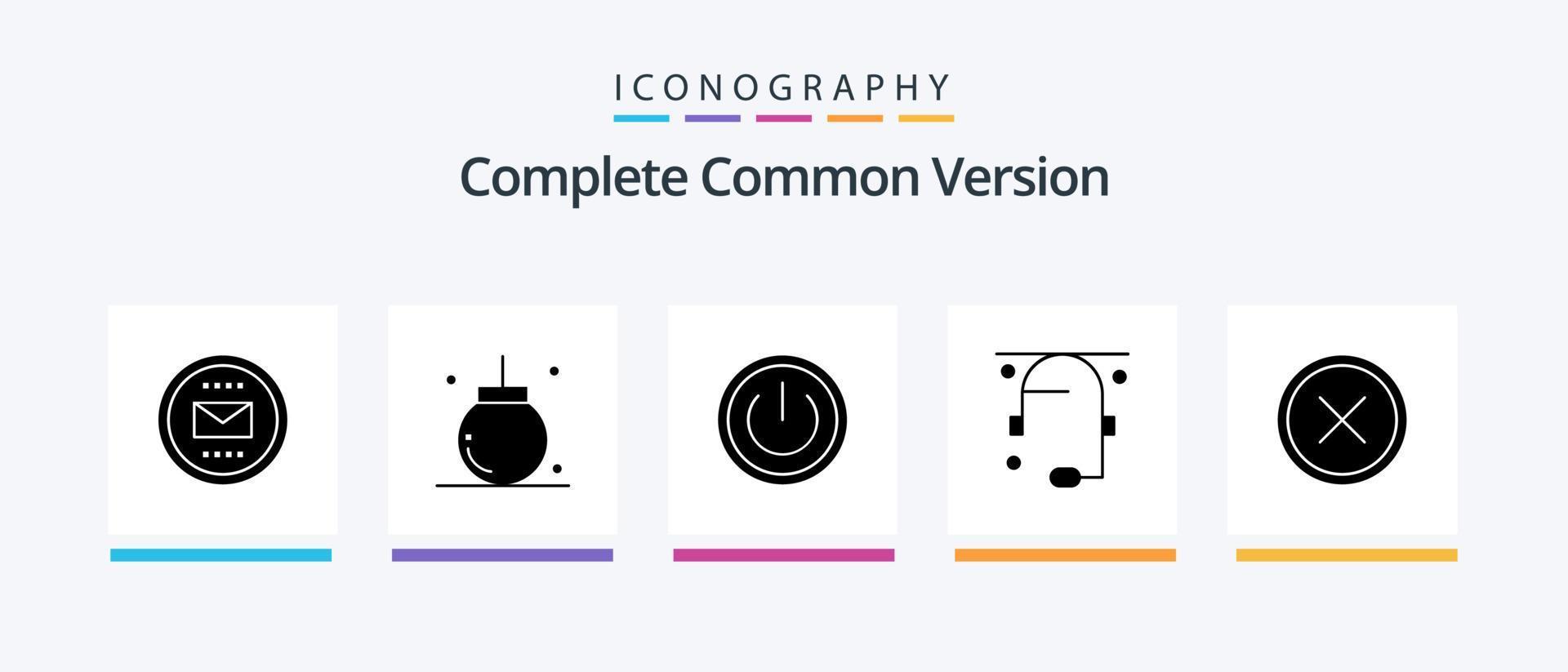 pacote completo de ícones do glifo 5 da versão comum, incluindo ajuda. comunicação. decoração. ui. sobre. design de ícones criativos vetor