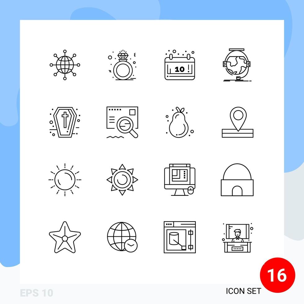 conjunto de 16 sinais de símbolos de ícones de interface do usuário modernos para suporte de elementos de design de vetores editáveis da temporada de educação de presentes on-line