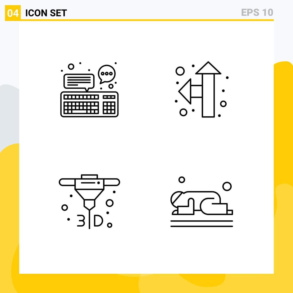 conjunto de linha de interface móvel de 4 pictogramas de ponteiro de teclado direto de bate-papo islã elementos de design de vetores editáveis