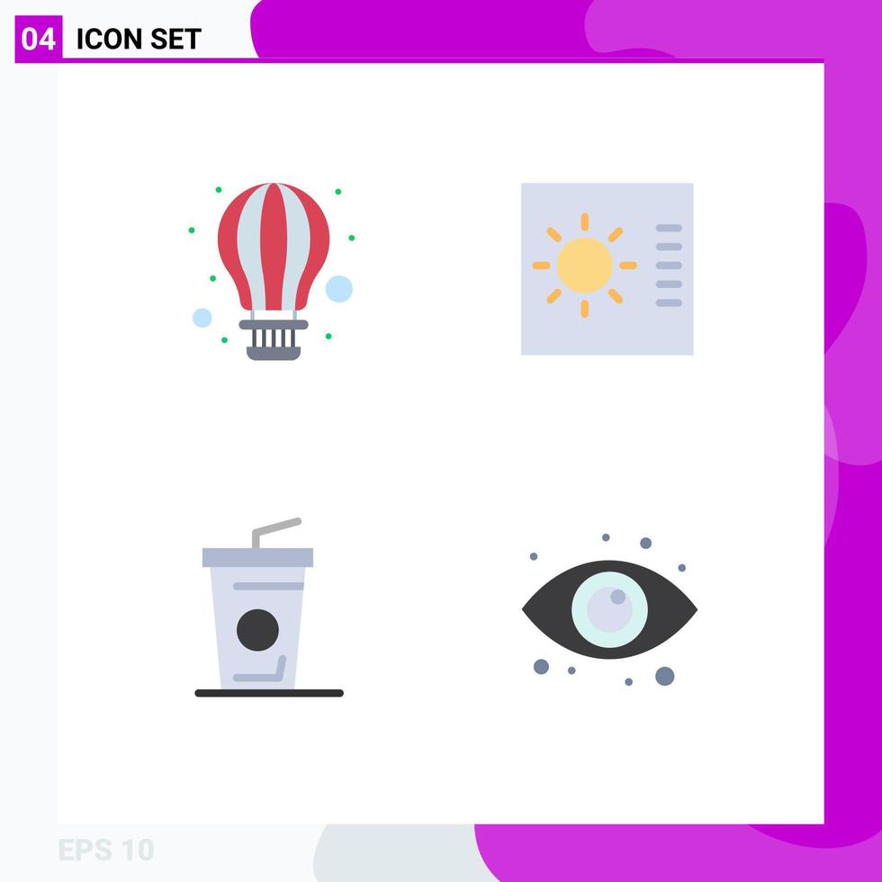 conjunto de ícones planos de interface móvel de 4 pictogramas de visualização de layout de ar quente de bebida de ar elementos de design de vetores editáveis