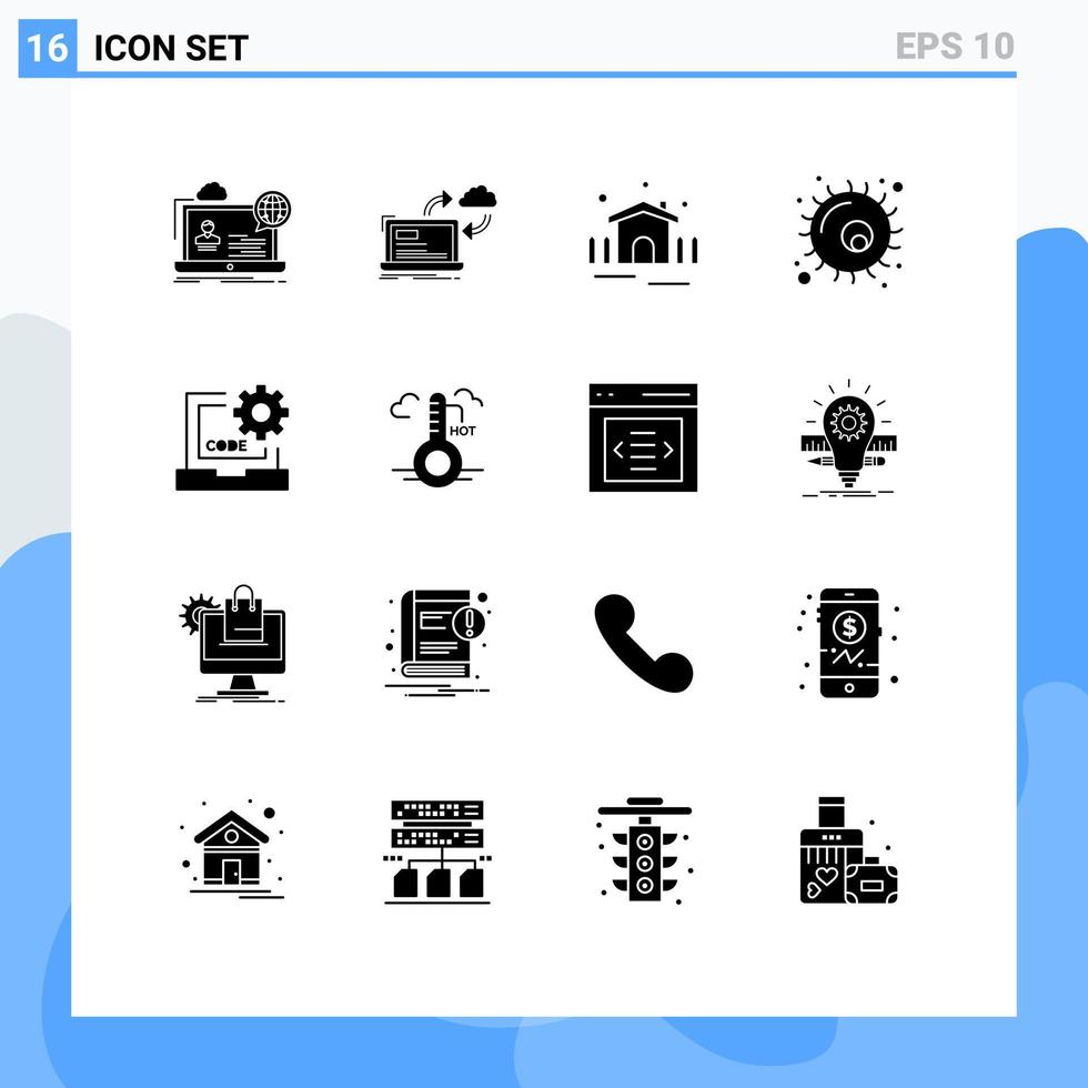 16 interface do usuário pacote de glifos sólidos de sinais e símbolos modernos de painel de biologia vegetal elementos de design de vetores editáveis do pátio de animais