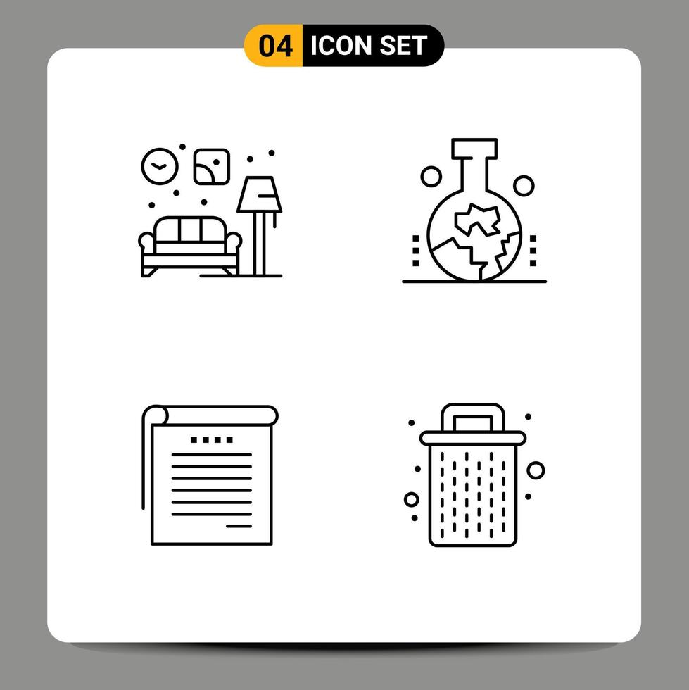 conjunto moderno de 4 cores e símbolos planos de linhas preenchidas, como notas caseiras, estudo científico da origem da terra, notas estudantis editáveis elementos de design vetorial vetor