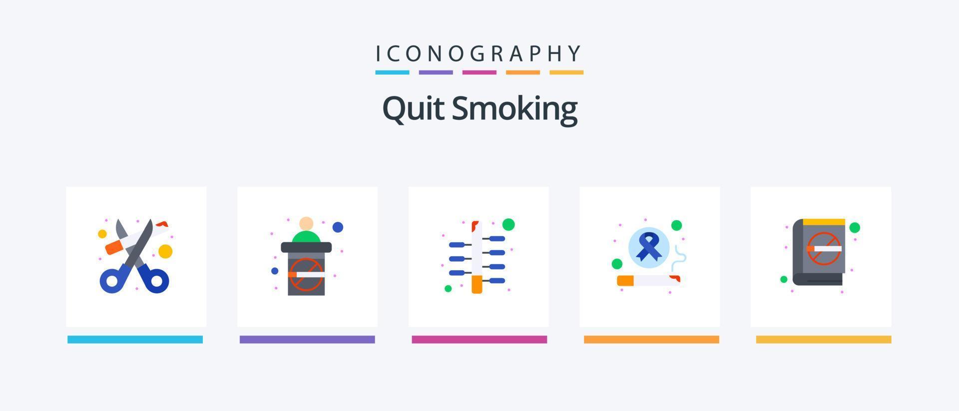pare de fumar flat 5 icon pack incluindo fumar. hábito. fumar. Câncer. desistir. design de ícones criativos vetor