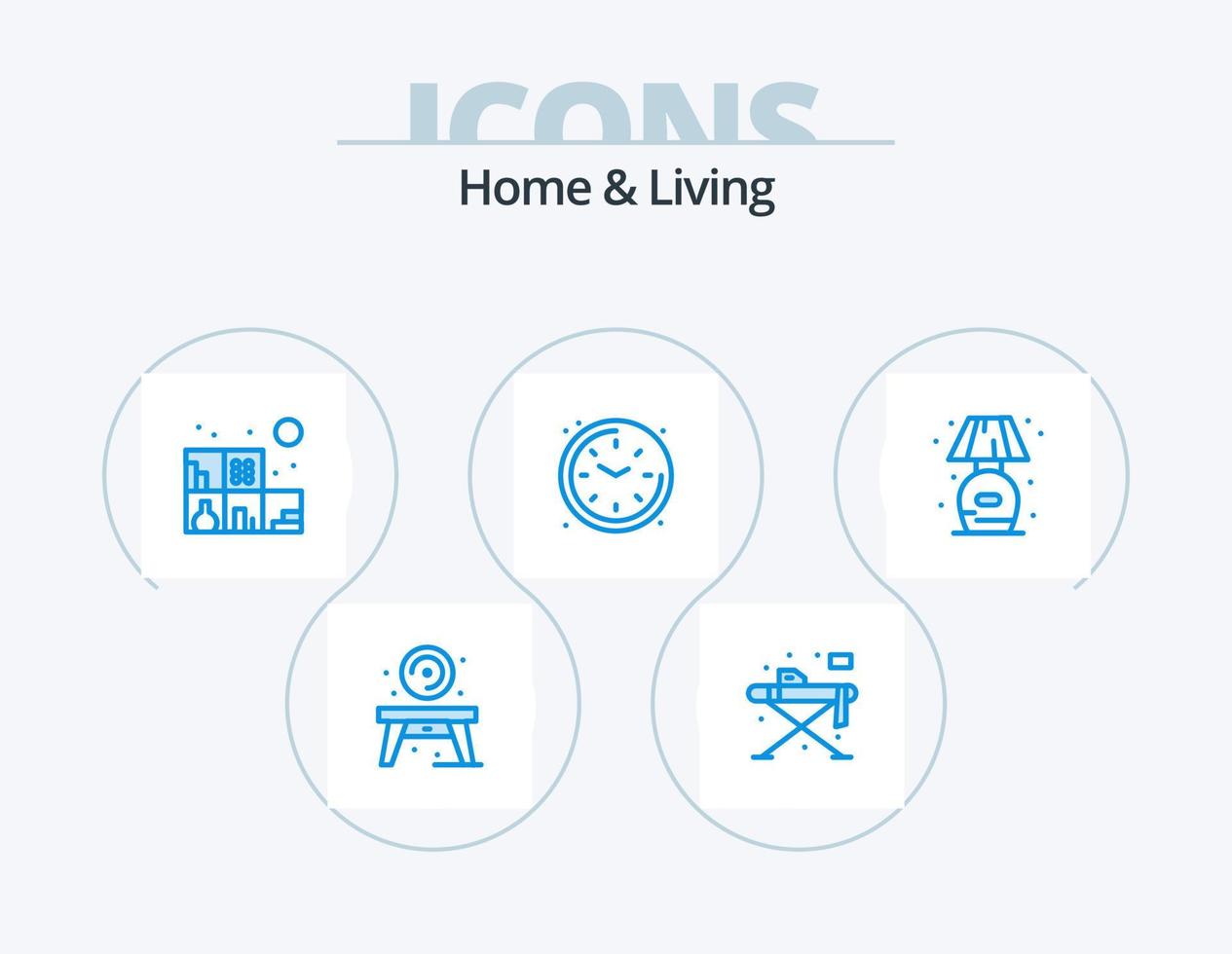 design de ícones do pacote 5 de ícones azuis em casa e vivos. ficar em pé. lar. lar. assistir. vivendo vetor