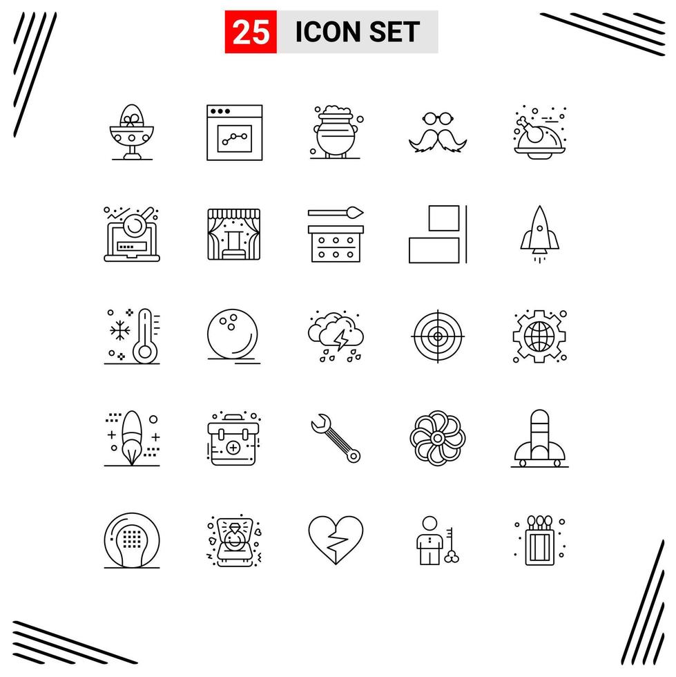 conjunto moderno de 25 linhas e símbolos, como elementos de design de vetores editáveis de bigode de usuário hipster masculino