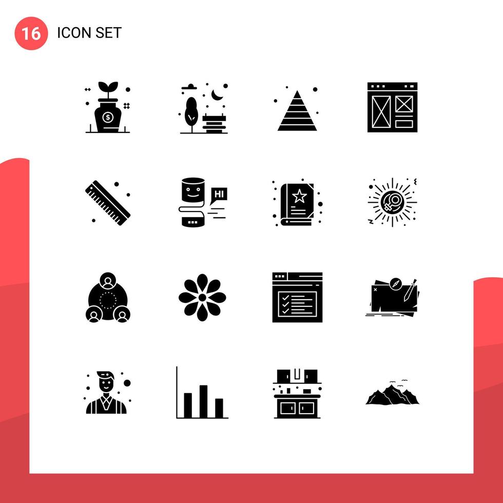 conjunto de pictogramas de 16 glifos sólidos simples de elementos de design vetorial editáveis da interface da página de finanças da web da régua vetor