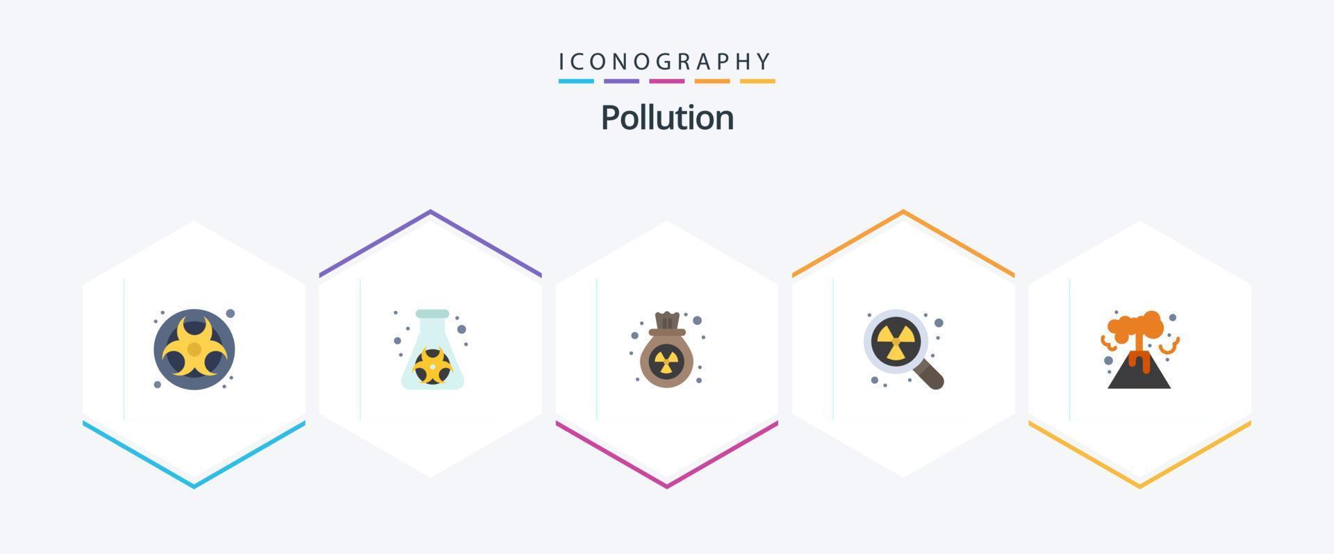 poluição 25 pacote de ícones planos, incluindo nuclear. procurar. gás. desperdício. nuclear vetor
