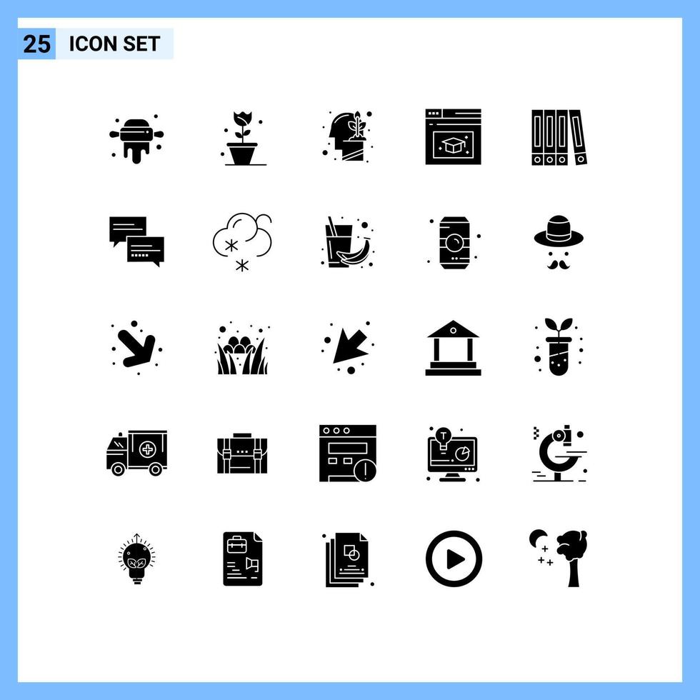 conjunto moderno de pictograma de 25 glifos sólidos de pasta de bate-papo arquivo de investimento educação elementos de design de vetores editáveis