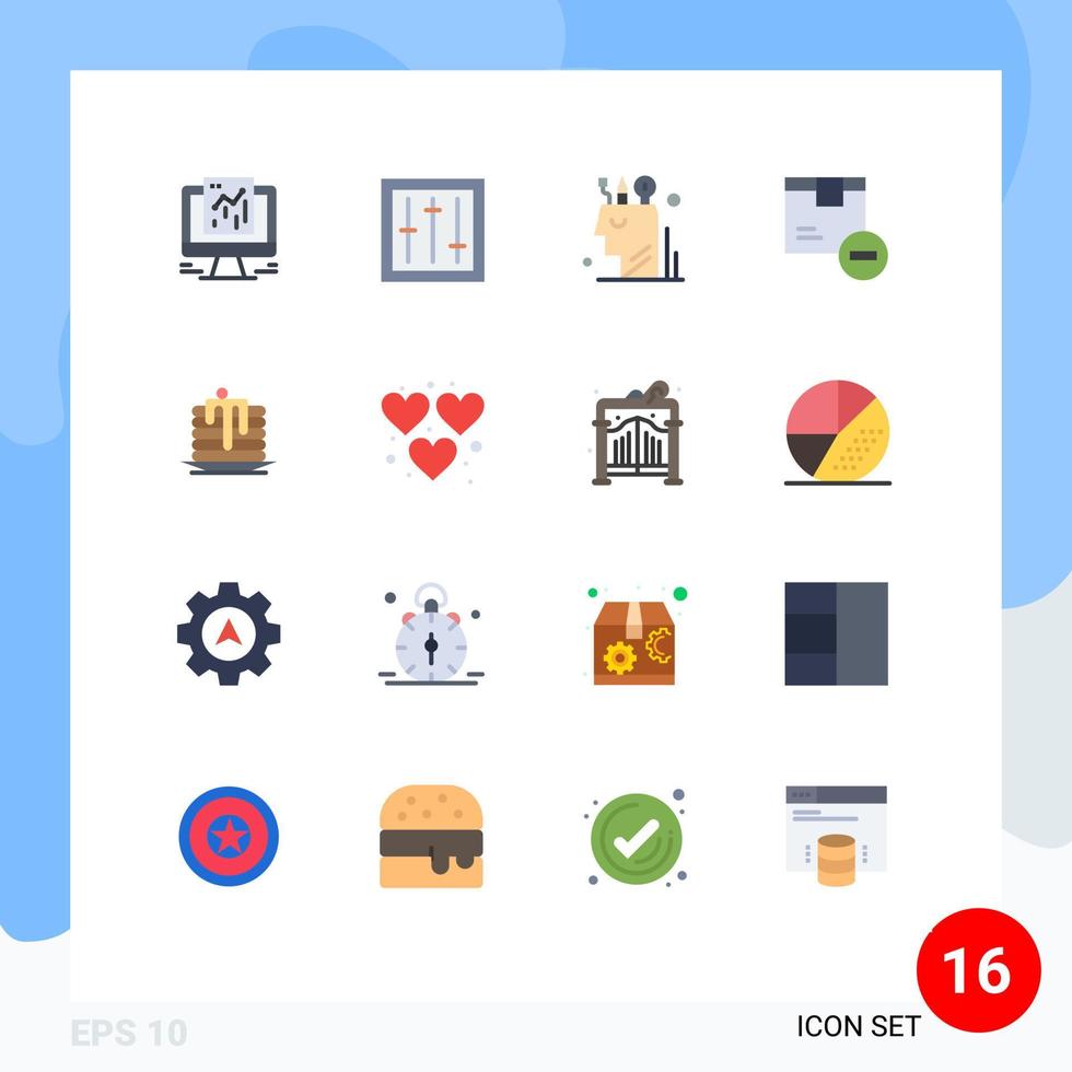 pacote de 16 sinais e símbolos modernos de cores planas para mídia de impressão na web, como produtos, caixa de exclusão de produtos, pacote editável pelo usuário de elementos de design de vetores criativos