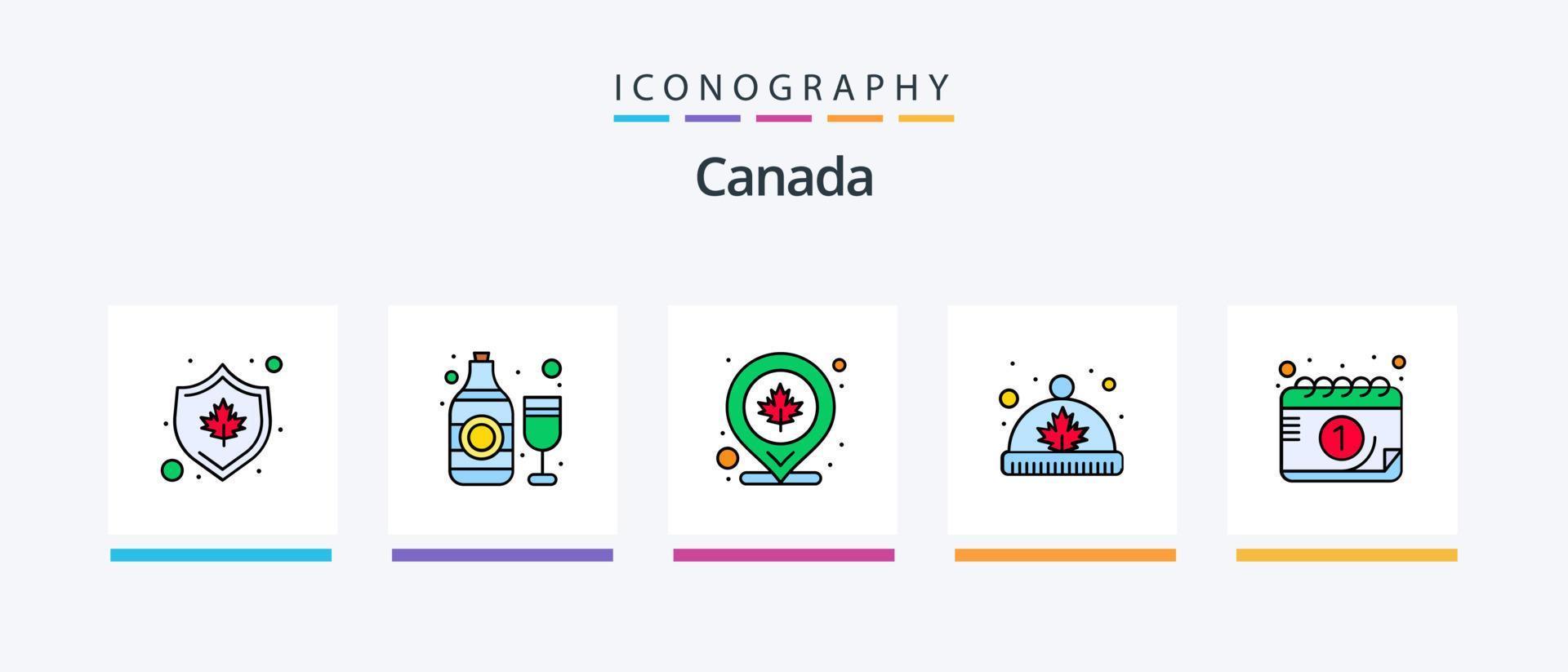 A linha do Canadá preencheu o pacote de 5 ícones, incluindo cap. toronto. prêmio. marco. Canadá. design de ícones criativos vetor