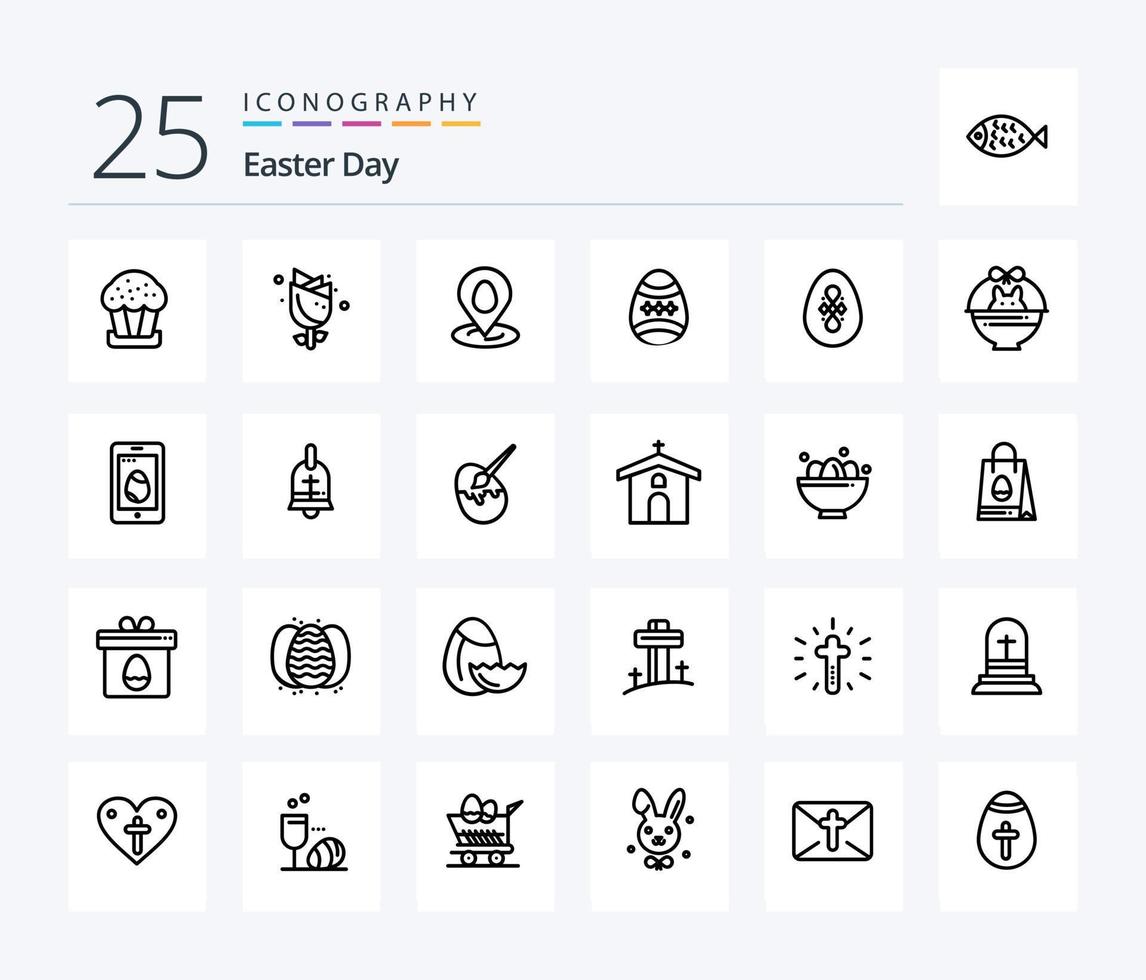 pacote de ícones de 25 linhas de páscoa, incluindo carrinho. ovo. localização. páscoa. pássaro vetor