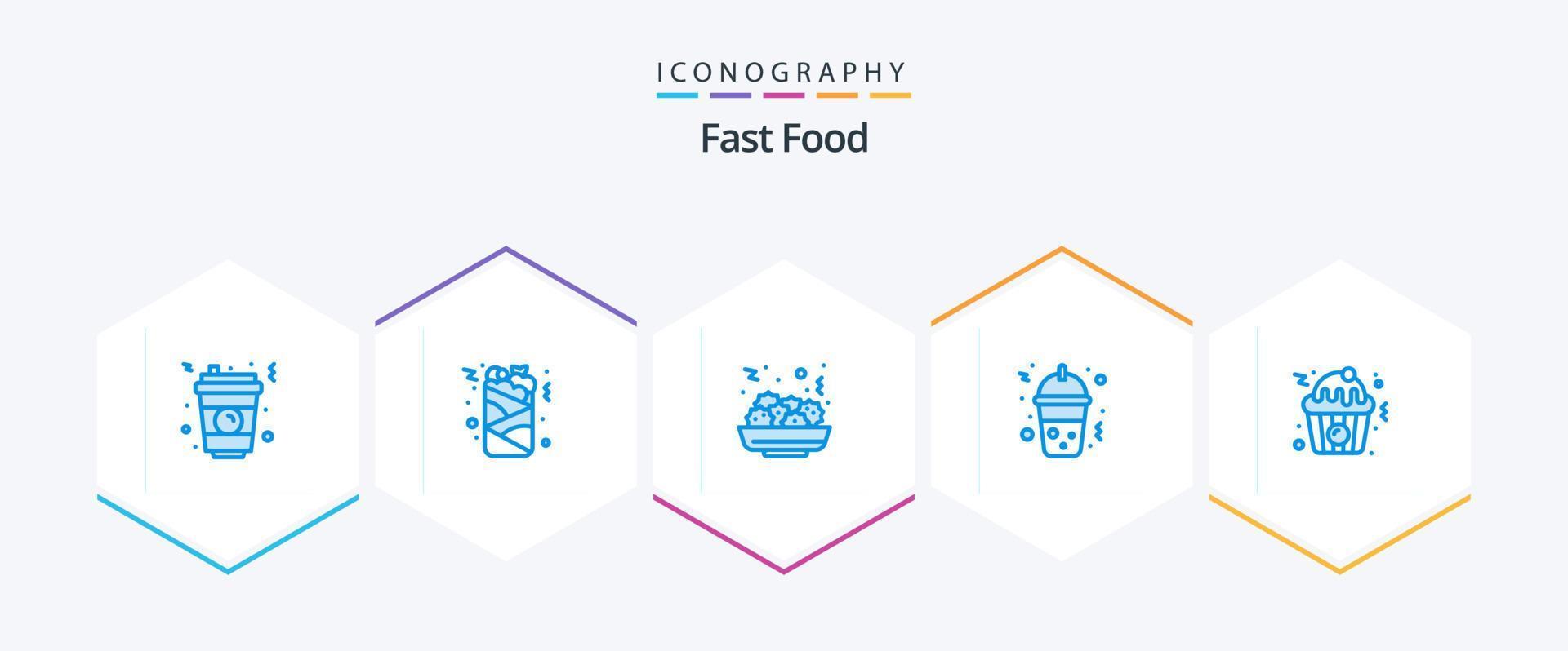 fast food 25 pacote de ícones azul incluindo . comida. salada. Bolinho. comida rápida vetor