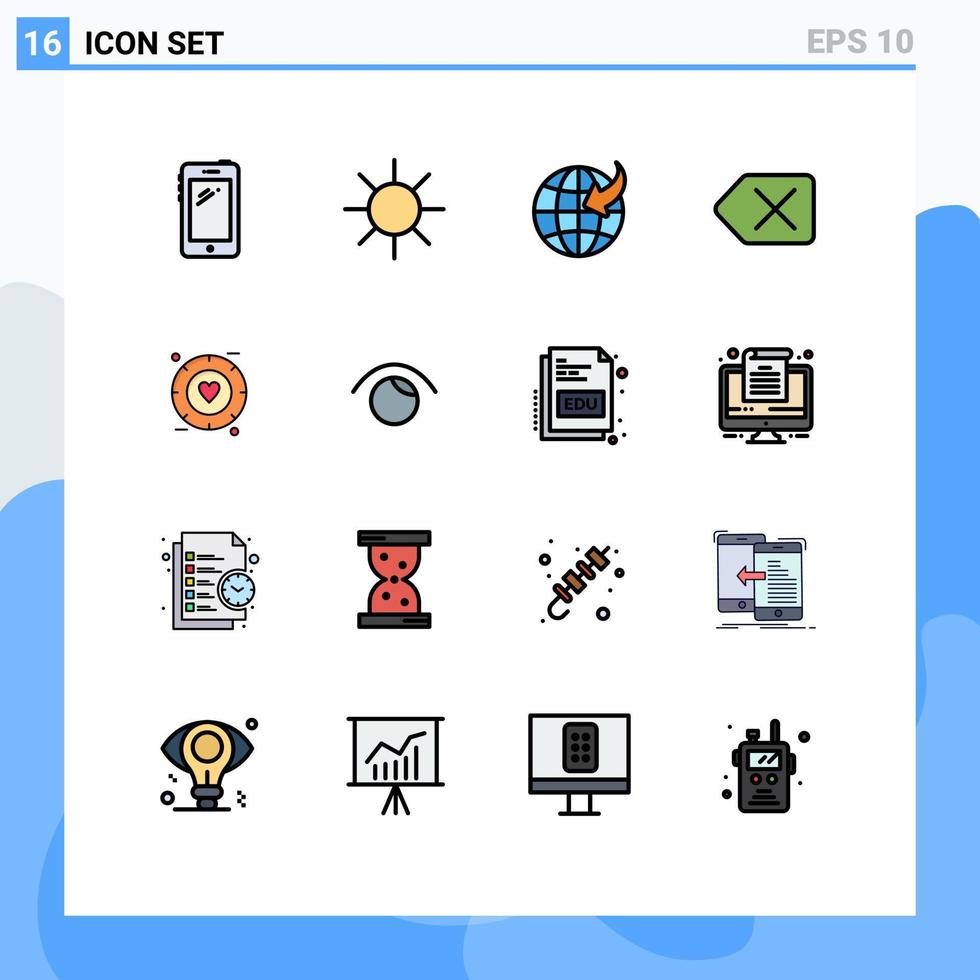 pacote de 16 sinais e símbolos modernos de linhas cheias de cores planas para mídia impressa na web, como seta de sinal de casamento, elementos de design de vetores criativos editáveis claros