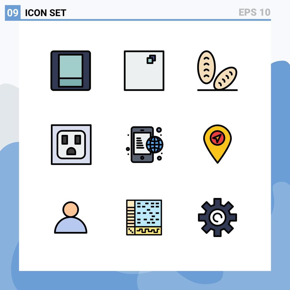 pacote de interface do usuário com 9 cores planas básicas de linhas preenchidas do mapa da conta, localização elétrica, elementos globais de design vetorial editável vetor