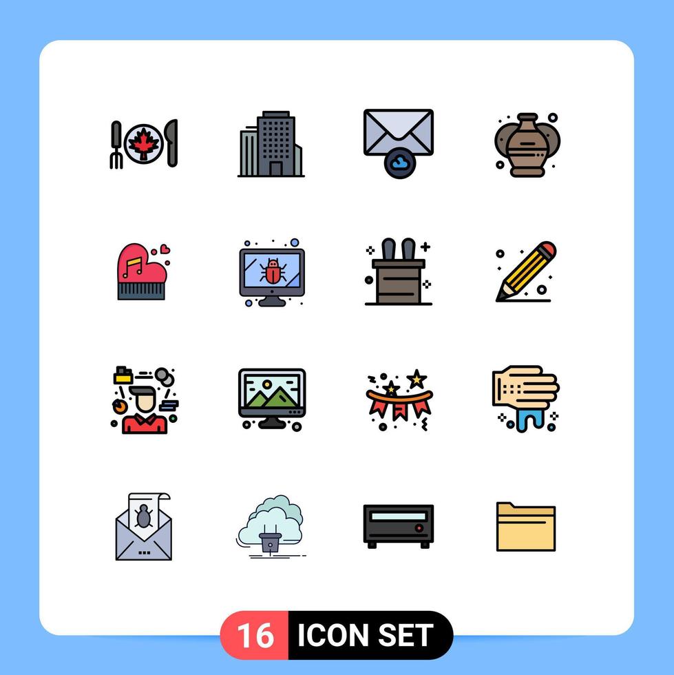 conjunto de 16 sinais de símbolos de ícones de interface do usuário modernos para envelope de amor de paixão artes clássicas editáveis elementos de design de vetores criativos