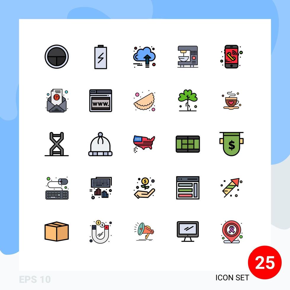 25 interface do usuário linha cheia pacote de cores planas de sinais e símbolos modernos de elementos de design de vetores editáveis de crescimento de café de eletricidade elétrica de máquina
