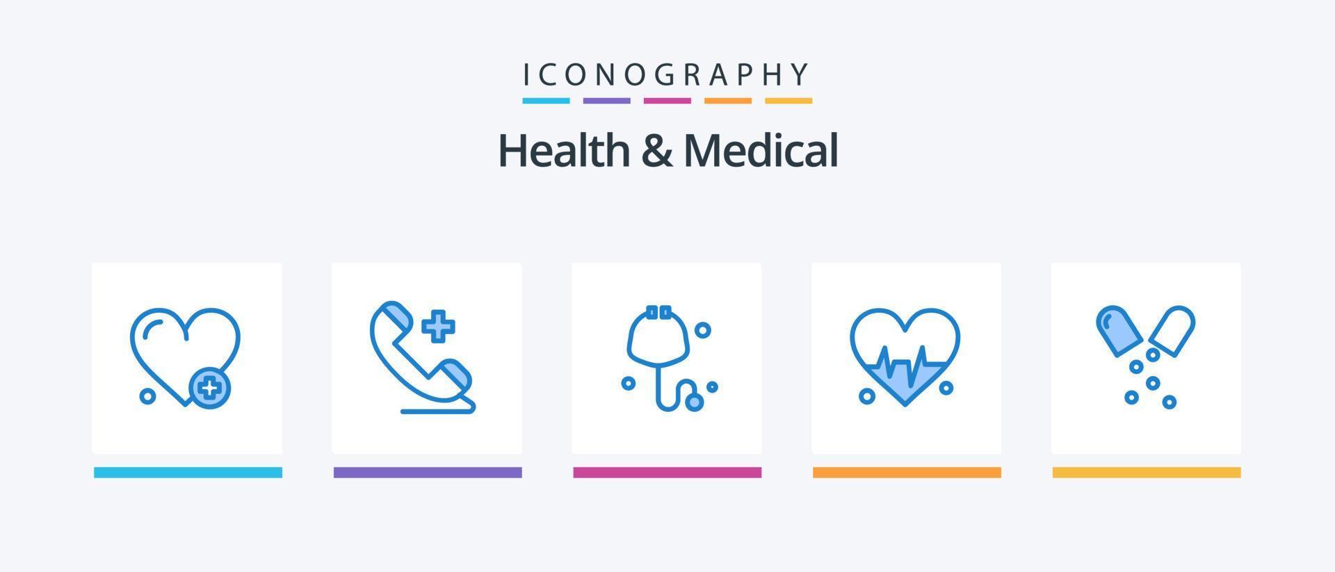 saúde e pacote de ícones azuis 5 médicos, incluindo . assistência médica. médico. saúde. bater. design de ícones criativos vetor