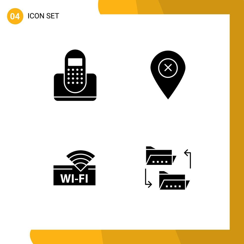 4 conceito de glifo sólido para sites móveis e aplicativos chamam elementos de design de vetores editáveis de serviço de mapa de dispositivo de hotel