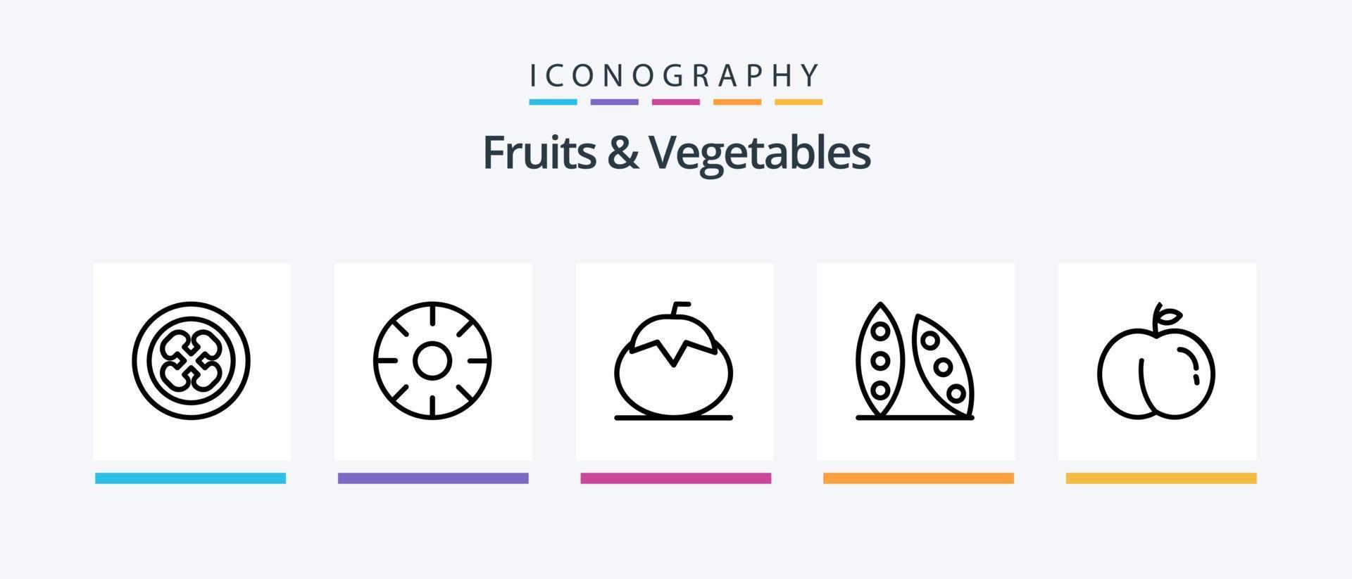 frutas e legumes linha 5 pacote de ícones incluindo . frutas. vegetal. comida. design de ícones criativos vetor