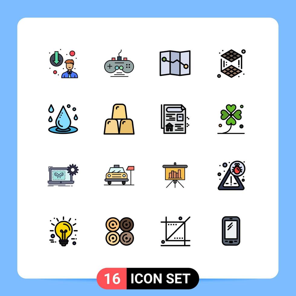 grupo de 16 linhas preenchidas de cores planas modernas definidas para mapa de líquido de água gota de camada de água elementos de design de vetor criativo editáveis
