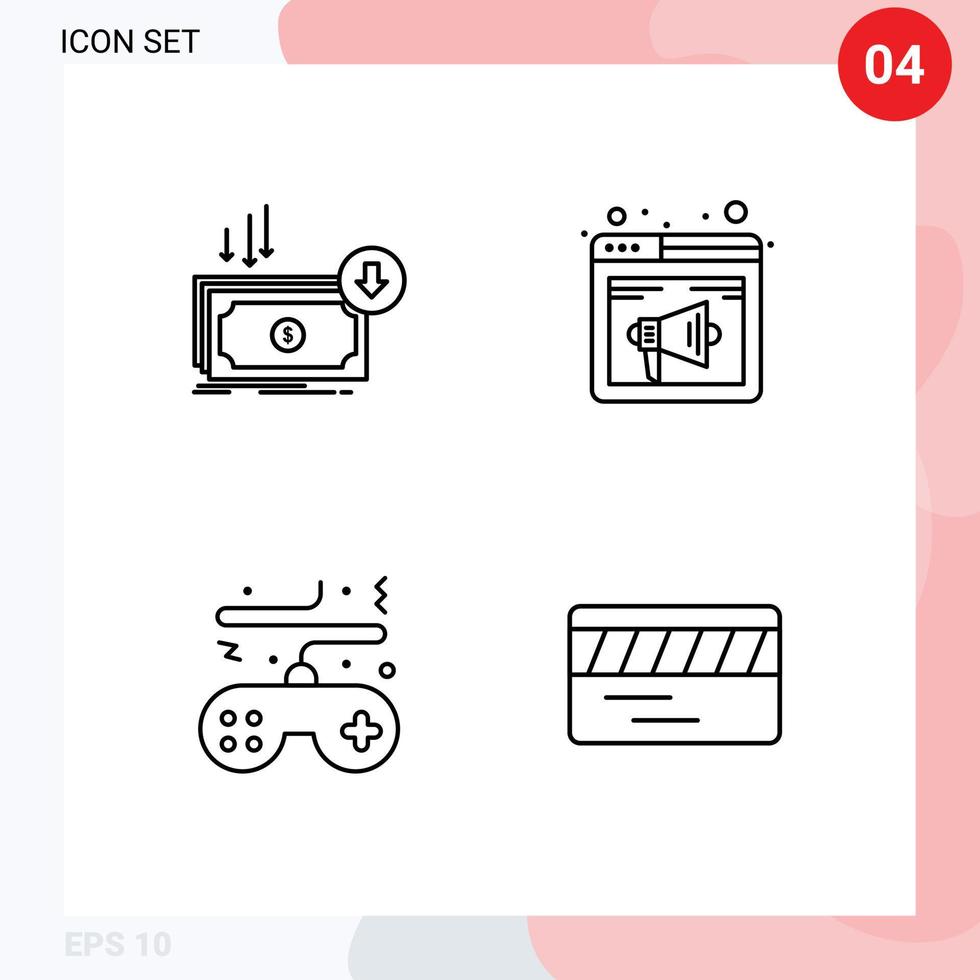 Pacote de 4 linhas de interface de usuário de sinais e símbolos modernos de elementos de design de vetores editáveis de jogo de navegador de despesas de alto-falante de negócios