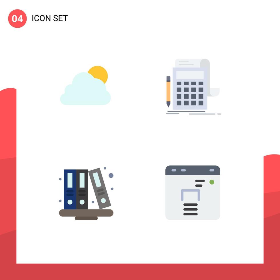 4 conceito de ícone plano para sites móveis e aplicativos céu de volta à escola nublado educação bancária elementos de design de vetores editáveis