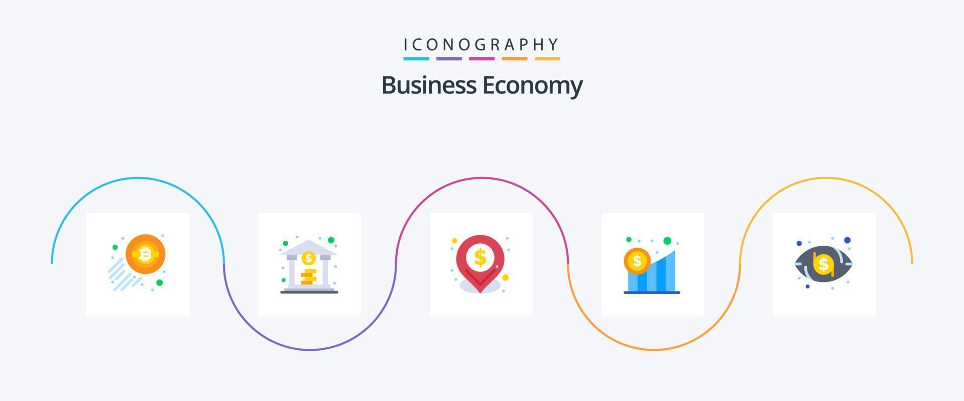 pacote de ícones de economia plana 5, incluindo . olho. localização. dólar. gráfico vetor