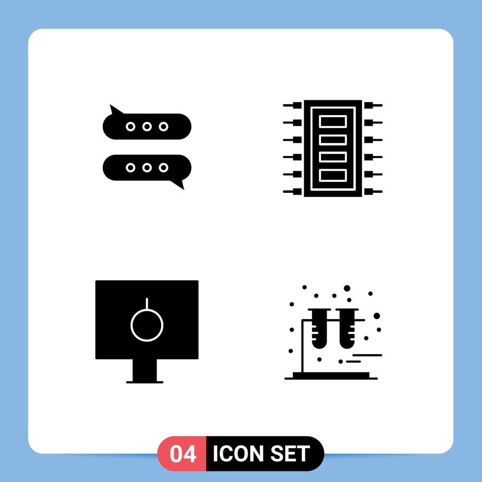 pacote de 4 sinais e símbolos de glifos sólidos modernos para mídia impressa na web, como trava de bolha, chip de bate-papo, senha, elementos de design vetorial editáveis vetor