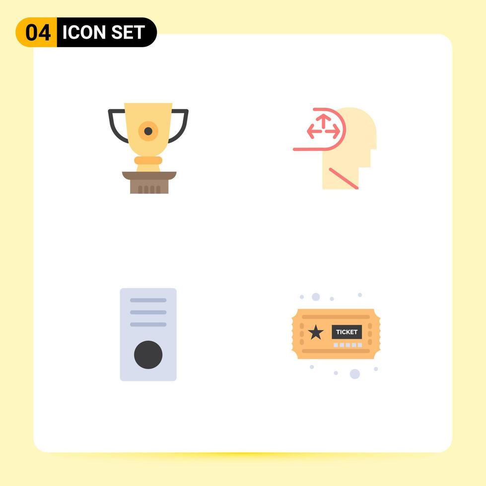 conjunto de pictogramas de 4 ícones planos simples de computadores troféu, dispositivos de desordem de realização, elementos de design vetorial editáveis vetor
