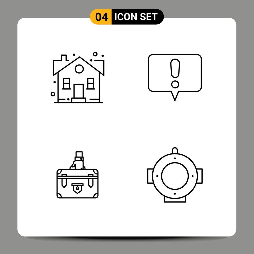 pacote de linha de 4 símbolos universais de maleta de construção caso de bate-papo em casa doce elementos de design de vetores editáveis