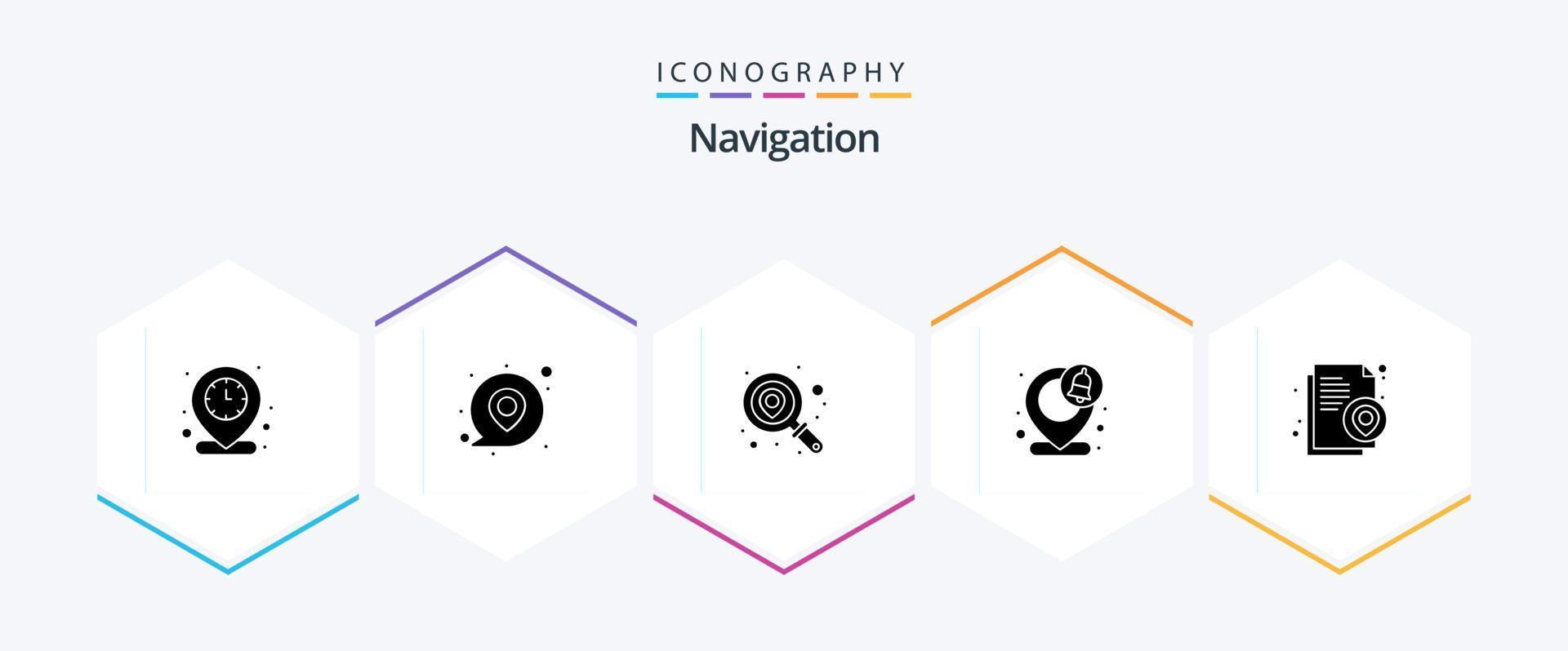 pacote de ícones de 25 glifos de navegação, incluindo localização. alfinete. alfinete. mapa. notificação vetor