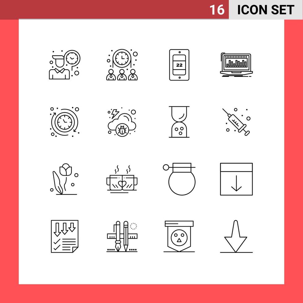 pacote de ícones de vetores de estoque de 16 sinais e símbolos de linha para relógio estoque de monitoramento móvel elementos de design de vetores financeiros editáveis