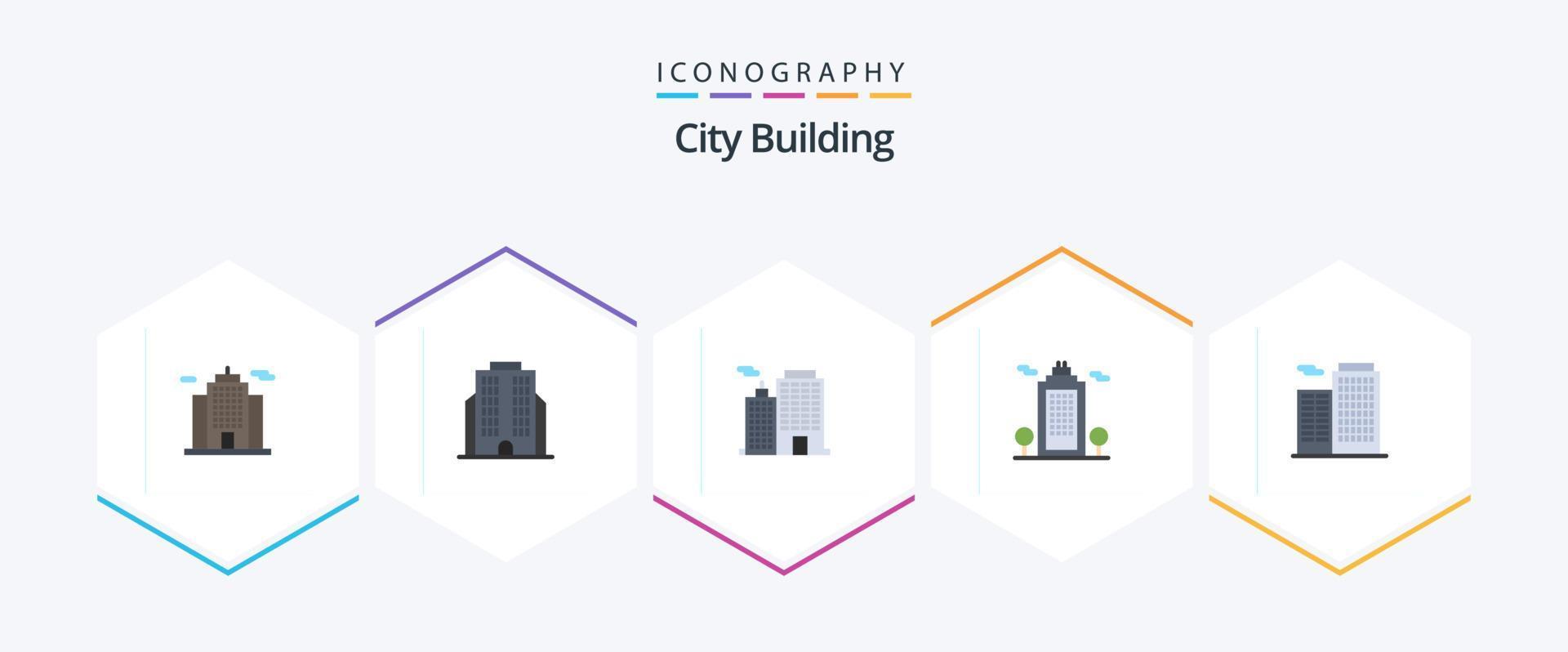 pacote de ícones planos de 25 edifícios da cidade, incluindo . prédio. corporação. apartamento. eco vetor